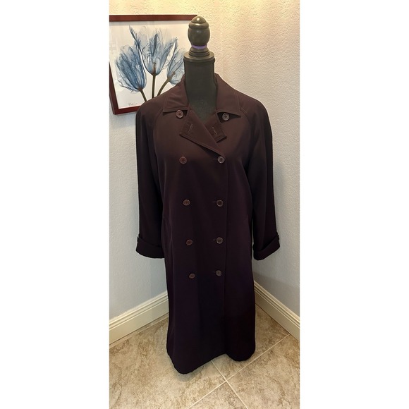 Vintage Preston & York Womens Size 6 Long Pea Coat Duster Overcoat Eggplant - Picture 9 of 10